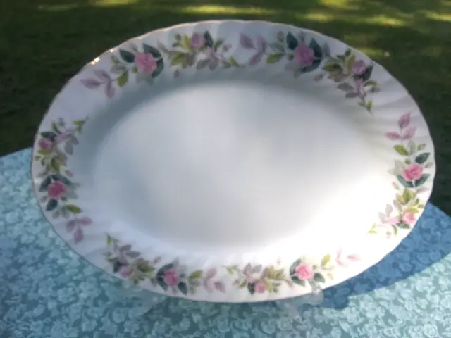 Creative Fine China REGENCY ROSE 12" x 9" Oval Dish Plate Platter Tray~Pink Gold