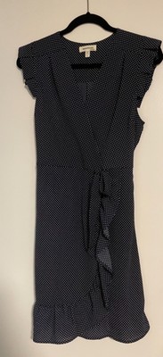 Manteau Los Angeles Junior Dress Size L Navy Polka Dot V-Neck Sleeveless 