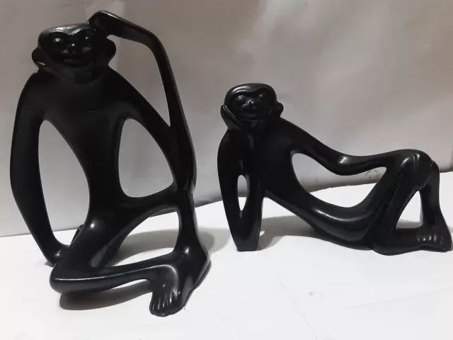 Pair Of Interesting Abstract Modernist Ceramic Monkey Figurines,Sculptures