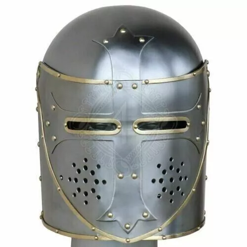 X-mas 18Ga Mittelalterlicher Großer Templerhelm Larp Sca Knight Crusader... 2