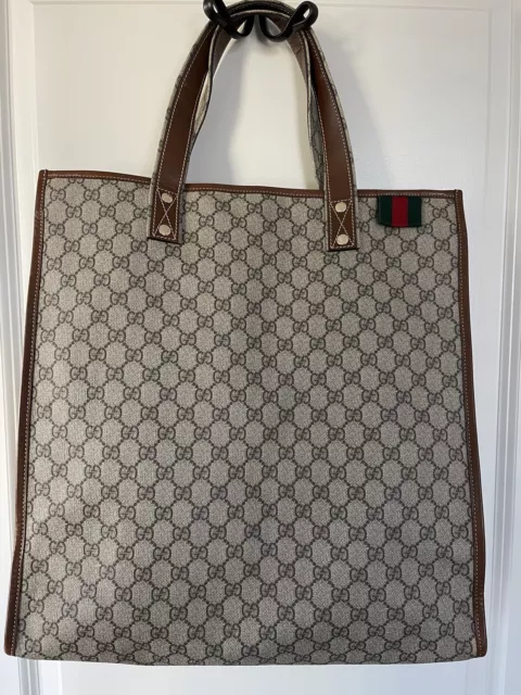 Authentic Gucci Monogram GG Coated Canvas Leather Tote Brown. Rare Find. Large.