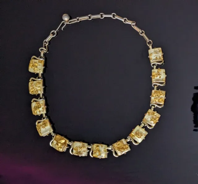 Vintage Unique 1950s Coro Choker Necklace Goldtone & Yellow Lucite w Gold Flecks