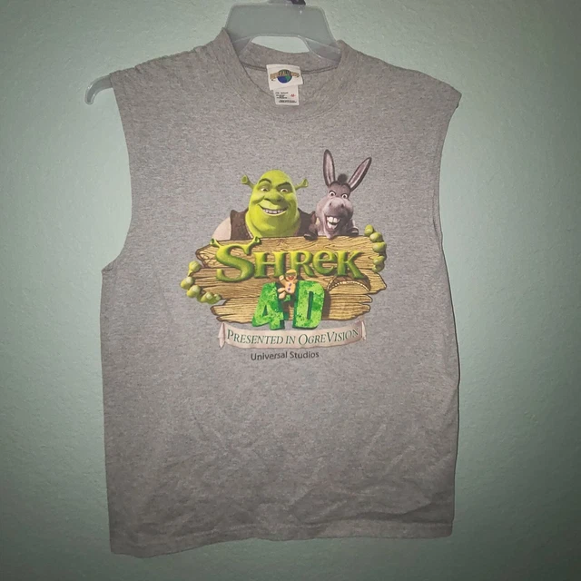 RARE UNIVERSAL STUDIOS SHREK 4D Grey Shirt Size M Donkey Closed