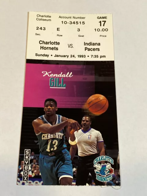 Charlotte Hornets Indiana Pacers NBA Ticket Stub #3 1-24-93 Reggie Miller Gill