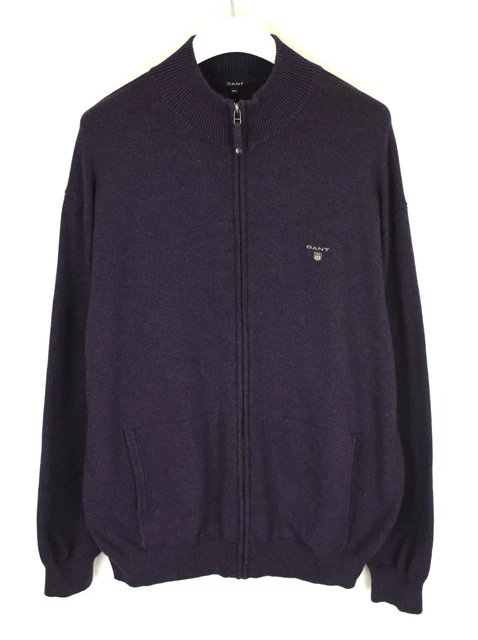 Gant Maglione Uomo ~ 2XL Cerniera Intera Cotone Maglia Melange Viola
