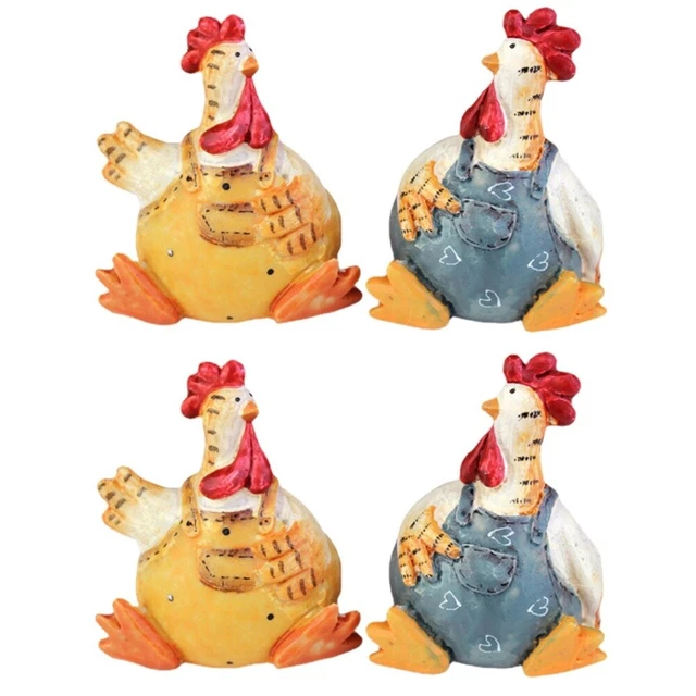 4 Stück Huhn-Statue Kunstglas-Skulptur Henne-Figur-Ornament kükenChicken hen fig