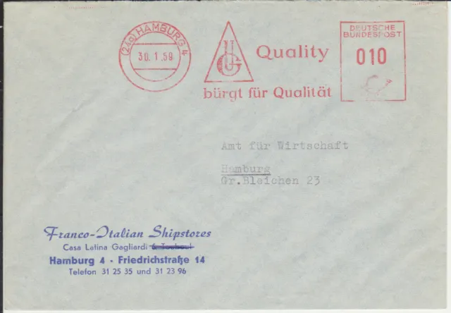 Firmenbrief mit Freistempel / AFS Hamburg 4 St. Pauli, UG Quality, 1959