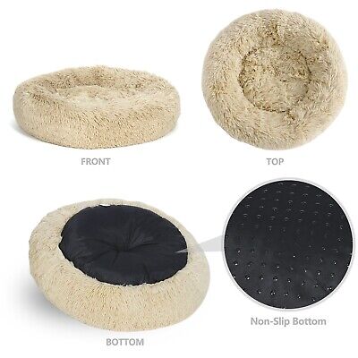 Donut Faux Fur Cat Dog Pet Bed for Medium Small Size Calming Cuddler 100% Safe