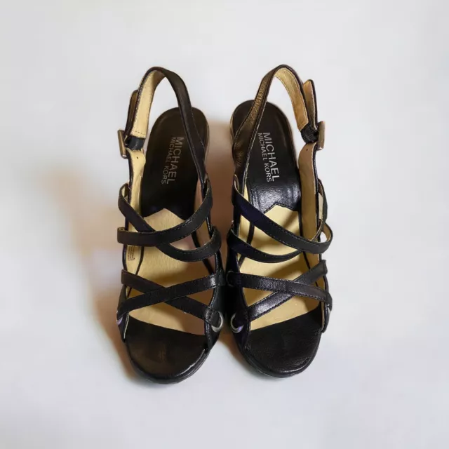 Michael Kors “Carla” Black Platform High Heel Leather Sandals Size 7M