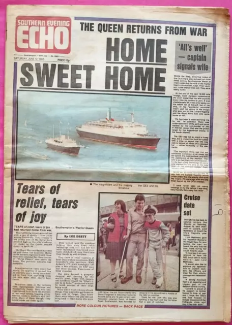Southern Evening Echo, Saturday June 12,  1982, Falklands War, QE 11 Returns VGC