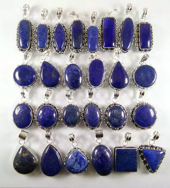 Natural Lapis Lazuli Gemstone Wholesale Lot 925 Sterling Silver Plated Pendant