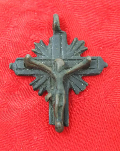 MEDAGLIA DEVOZIONALE RELIGIOSA VOTIVA Cruciforme Crocifisso relic reliquia