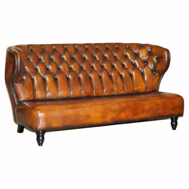 Restored Contemporary Hand Dyed Brown Leather Chesterfield Designer Sofa