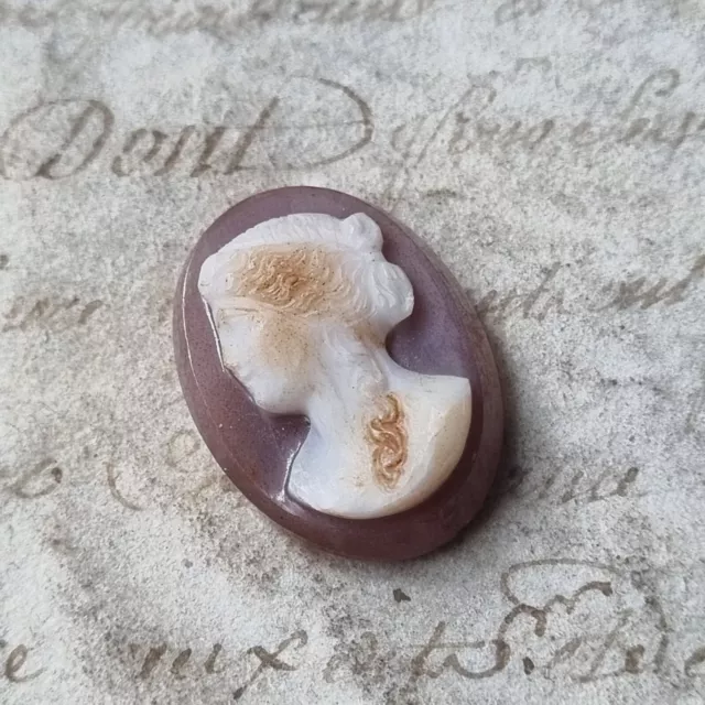 Camée Ancien en Agate Napoléon III XIXè Profil Femme Victorian Cameo 19thC