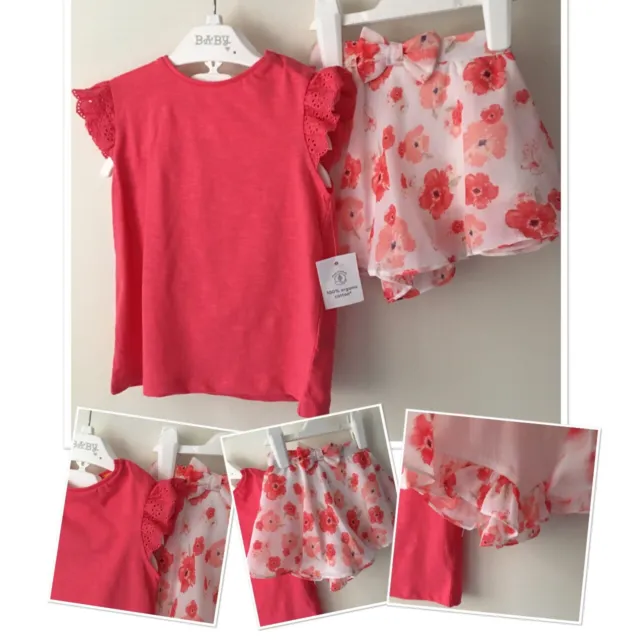 Matalan baby girls floral Skort skirt exc & new tags F&F frill sleeve top 12-18