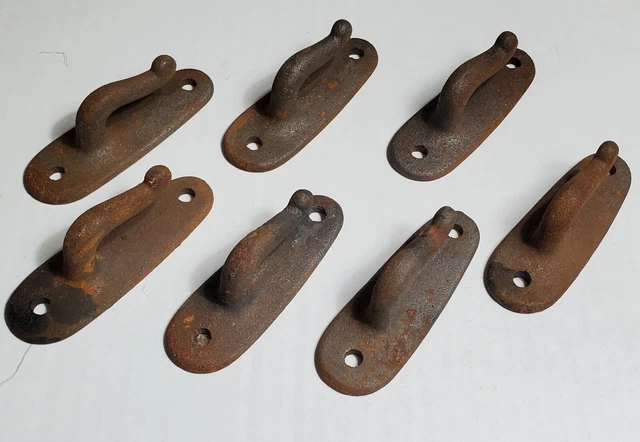 7 Old Antique Iron Hook Wall Nautical ? Special Use? Vintage 4"L Heavy Duty 10
