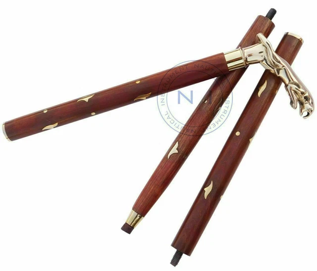 Canne De Marche En Bois Avec Poignée En Laiton Style Victorien[m3316