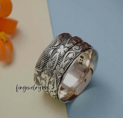 925 Sterling Silver Spinner Ring Wide Band Meditation Statement Jewelry DD52