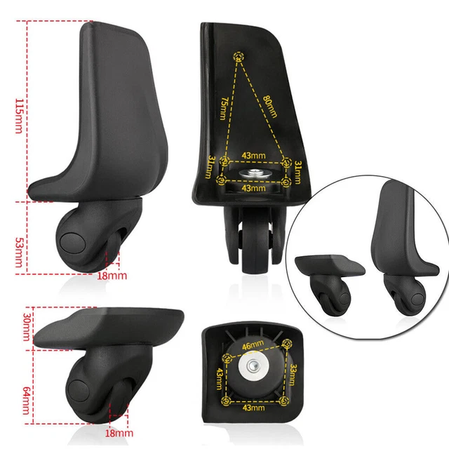 2X Rear Wheels Replacement Luggage/Suitcase Spare Swivel Wheel 360° Spinner W001