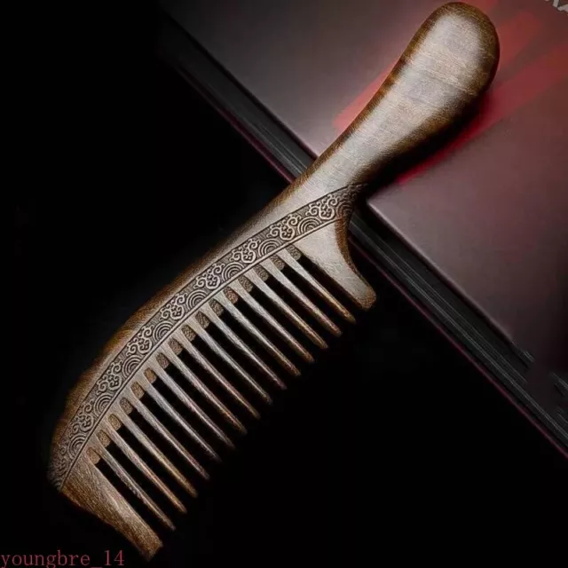 Comb Handle Natural Sandalwood Anti Static Hair Detangler Comb Double Sided