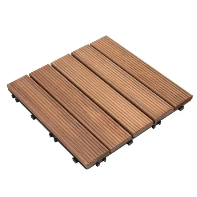Wooden Floor Tiles Outdoor Garden Natural Wood Décor Interlocking Tiles 9pc