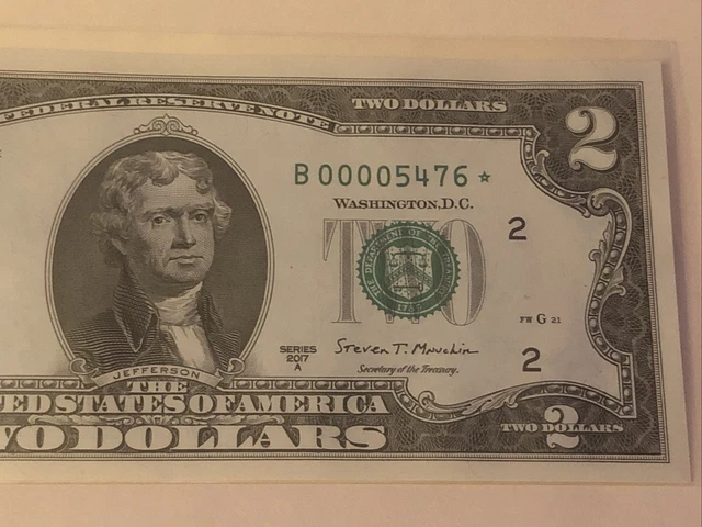 SCARCE 2017A STAR NOTE $2 TWO DOLLAR BILL ( NEW YORK B) Short Print Uncirculated