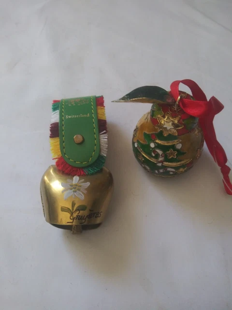 vtg switzerland  Leysin Cow Dairy Milk Bell Brass and precious cloisonne pear