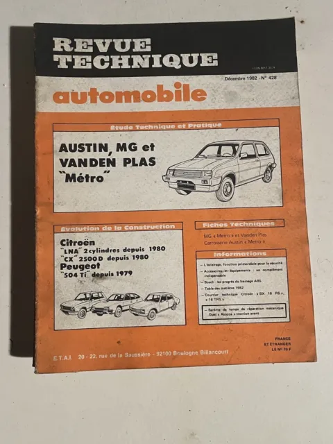 Rta Revue Technique Automobile Étude N428 Austin Mg Vanden Plas Métro 1982