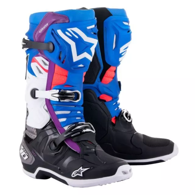 Alpinestars Tech 10 Supervented Motocross  Boots Black Enamel Blue Purple White