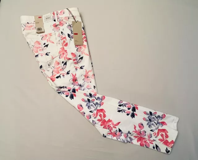 Levis Women’s Leggings Sz 10/30 White Watercolor Floral Print Stretch Denim NWT