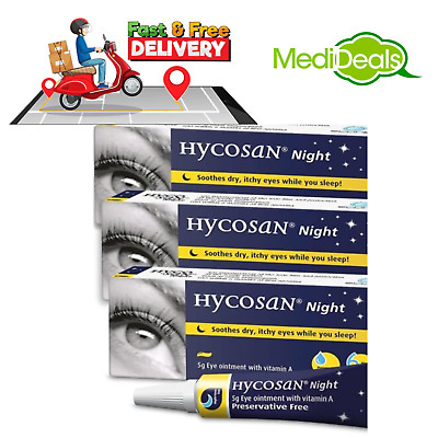 Ungüento para ojos de noche Hycosan 5 g para calmante conservante seco con picazón x 3 paquetes