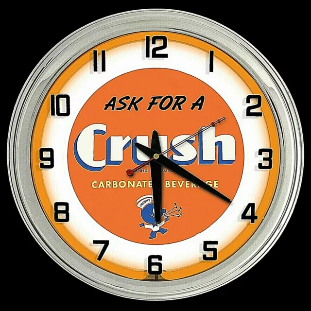 16" Ask for Orange Crush Soda Sign Orange Neon Clock Man Cave Bar Garage Pop