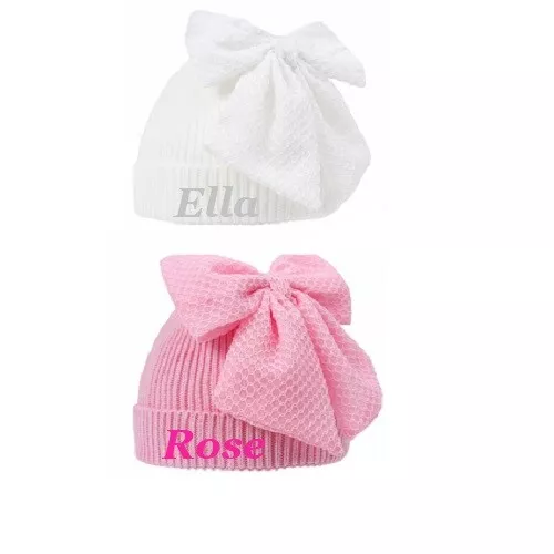 Baby bow hat Embroidered Personalised girls Newborn-12 months