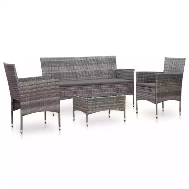 4-tlg. Garten-Lounge-Set mit Auflagen Poly Rattan Grau DE Neu