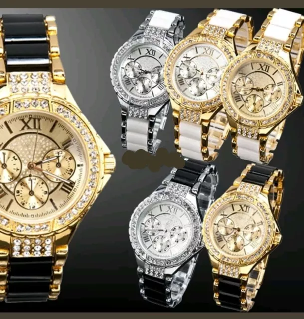 Ladies Fashion Women Round Bracelet Gold Silver Style Crystal Wristwatches