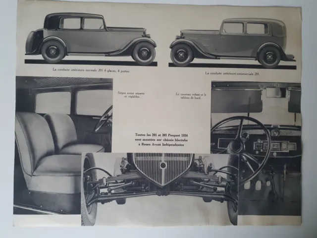 Plaquette Publicitaire Peugeot Independance 1933 + 4 fiches  PEUGEOT 201 et 301 22