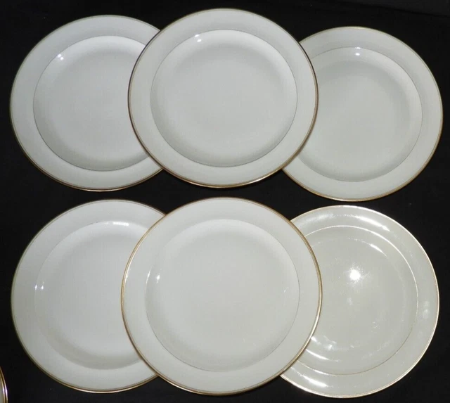 * PORCELAINE DE LIMOGES VIGNAUD : x6 assiettes plates 24,5 cm (A) Liseré doré