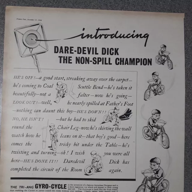 Tri Ang Gyro Cycle Toy 1938 Original Paper Magazine Advert