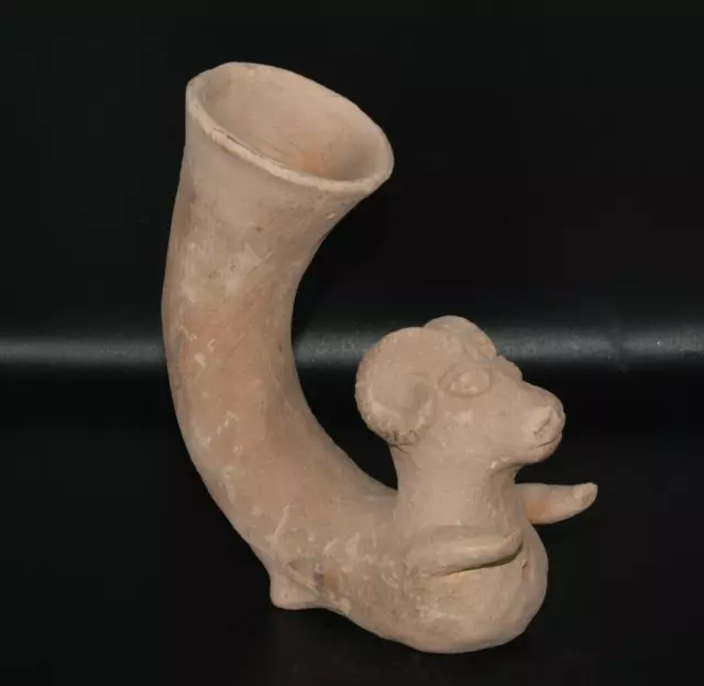 Ancient Amlash Terracotta Rhyton with protome of an Ram Circa 900 BC to 800 BC