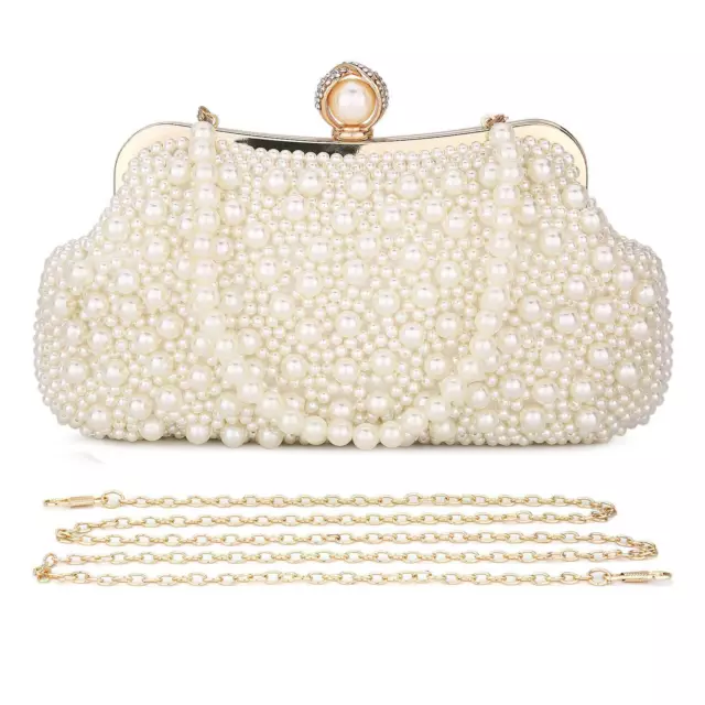 Women Evening Clutch Bag Handmade Beaded Pearl Handbag Bridal Wedding Prom Party