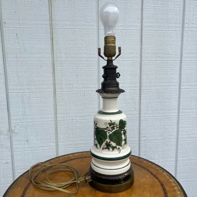 Vintage hand painted ceramic table lamp with brass base