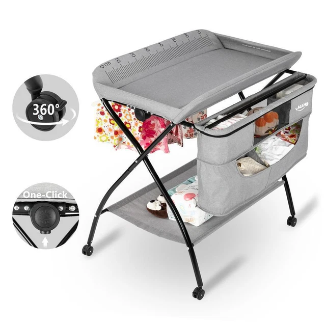 Baby Changing Table w/360° Wheel Folding Infant Diaper Station Nursery Organizer