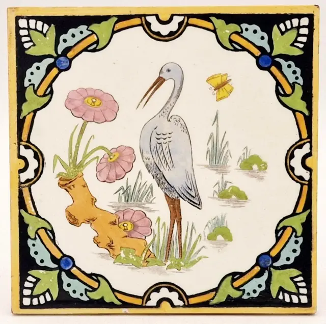 Antique Tile Minton Hollins & Co Hand-painted Rare Tile C1873