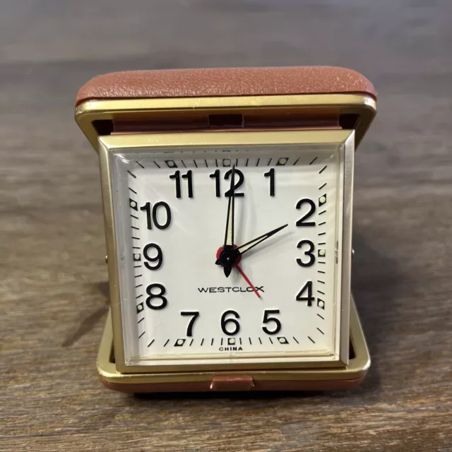 Vintage Westclox Travel Alarm Clock Winding Wind-Up Folding Pocket Plastic Case