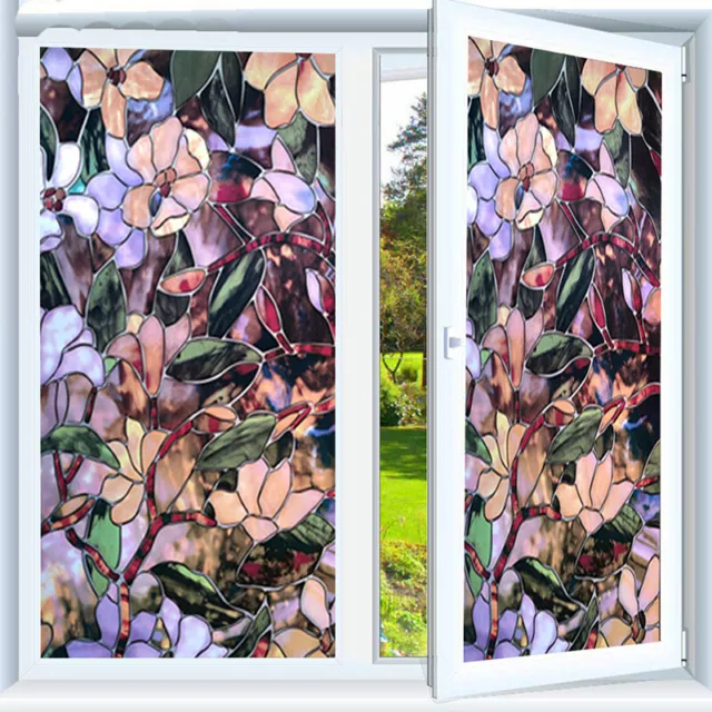 Flower Privacy Window Film Glass Static Cling Frosted Stained Sticker Home Decor