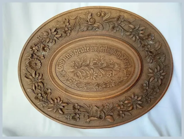 Antique Swiss Hand Carved Bread Plate Black Forest Folk Art