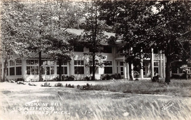d6/ Hartland Michigan Mi Real Photo RPPC Postcard c40s Cromaine Hall Waldenwoods