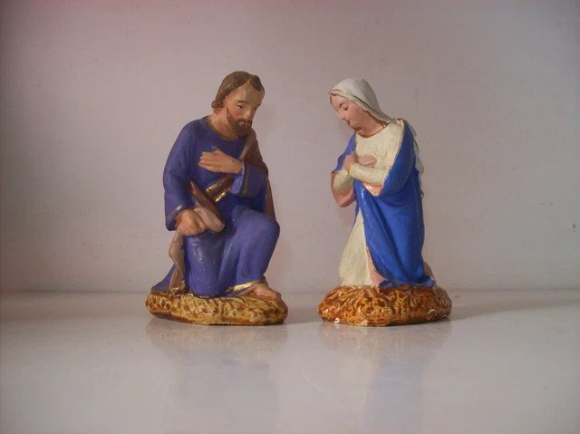 Lot De 2 Grands Santons Joseph Et Marie - Style Devineau - Plâtre - 10,5 Cm