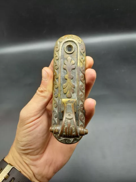 Original Victorian Brass Mechanical Bell Pull Front Door Servant Decorated