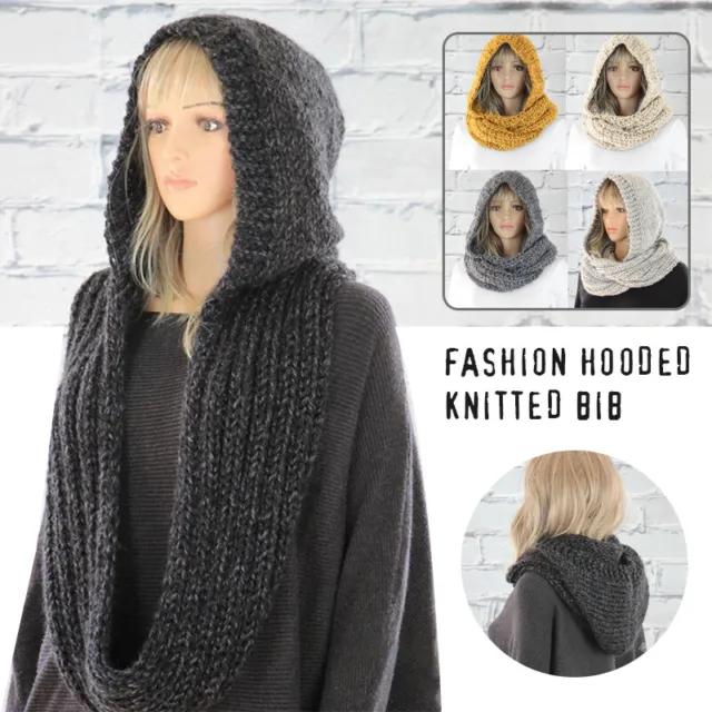 Womens Knitted Hooded Scarf Bib Unisex Winter Casual Warm Hat Neckerchief Collar